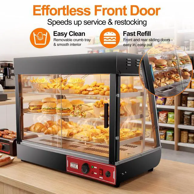 Alt view image 6 of 6 - 35" Commercial Food Warmer Display Case, 3-Tier Electric Countertop Pizza Warmer w/LED Lighting, Adjustable Removable Shelves Glass Door, 1500W for Restaurant Buffet Pretzel Warmer