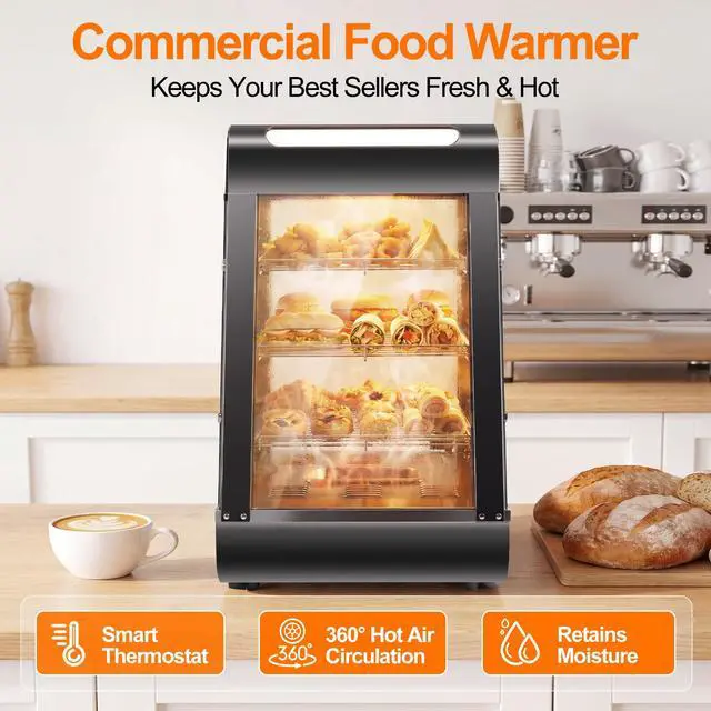Alt view image 4 of 6 - 15" Commercial Food Warmer Display Case, 3-Tier Electric Countertop Pizza Warmer w/LED Lighting, Adjustable Removable Shelves Glass Door, 1000W for Restaurant Buffet Pretzel Warmer