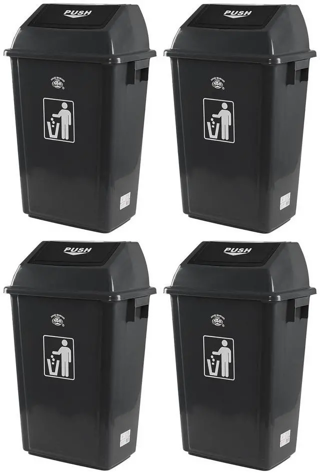 Main image of 4 Pack Large Trash Can with Swing Lid, 15 Gallon Plastic Garbage Bins for Home Kitchen, Commercial Use, Grey