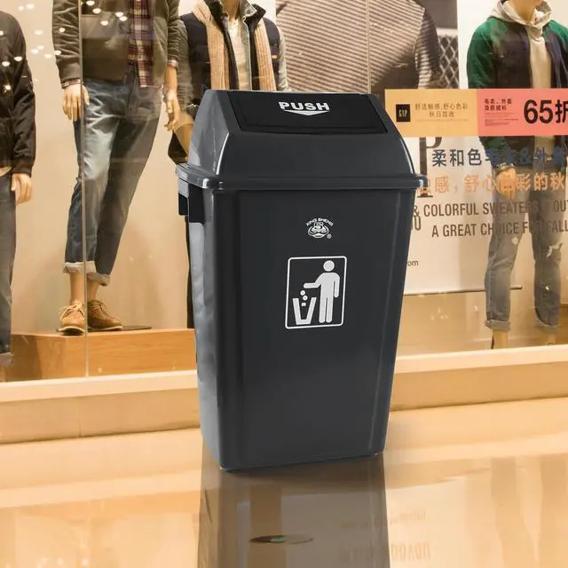 Alt view image 2 of 6 - 4 Pack Large Trash Can with Swing Lid, 15 Gallon Plastic Garbage Bins for Home Kitchen, Commercial Use, Grey