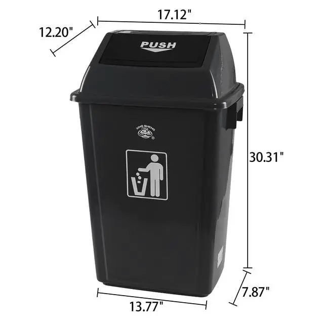 Alt view image 3 of 6 - 4 Pack Large Trash Can with Swing Lid, 15 Gallon Plastic Garbage Bins for Home Kitchen, Commercial Use, Grey