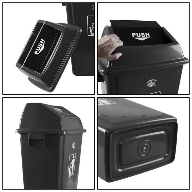 Alt view image 4 of 6 - 4 Pack Large Trash Can with Swing Lid, 15 Gallon Plastic Garbage Bins for Home Kitchen, Commercial Use, Grey