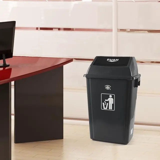 Alt view image 5 of 6 - 4 Pack Large Trash Can with Swing Lid, 15 Gallon Plastic Garbage Bins for Home Kitchen, Commercial Use, Grey