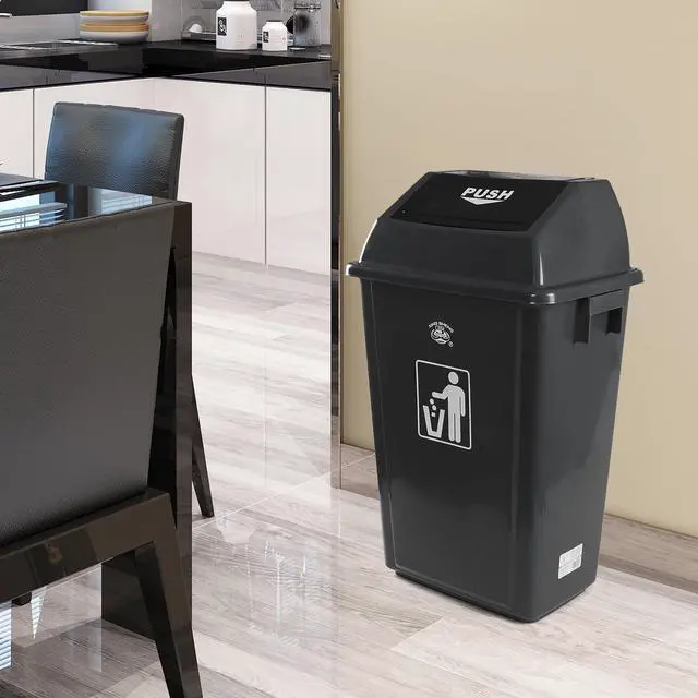 Alt view image 6 of 6 - 4 Pack Large Trash Can with Swing Lid, 15 Gallon Plastic Garbage Bins for Home Kitchen, Commercial Use, Grey