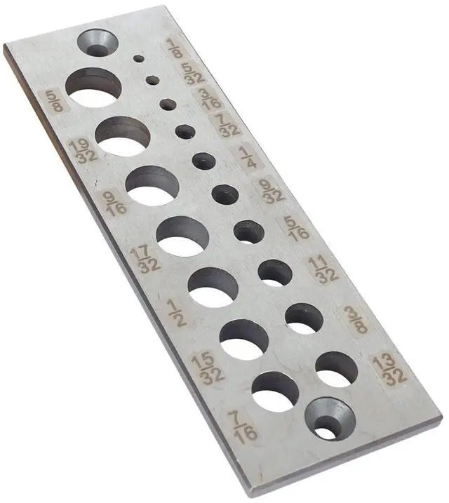 Main image of A2 Steel Dowel Plate, Steel Dowel Plate 17 Holes Dowel Maker Steel Plate with Holes from 1/8 Inch to 5/8 Inch for Woodworking, High Speed Steel Dowel Plate 17 Holes English System