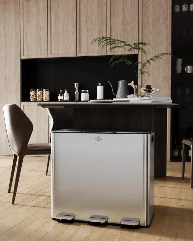 Main image of 60L Three Compartment Trash Can with Soft-Close Lid, Rectangle Step Trash Can, Fingerprint-Resistant Stainless Steel Garbage Bin for Kitchen, Home Office, Restaurant, 3x5.3Gal