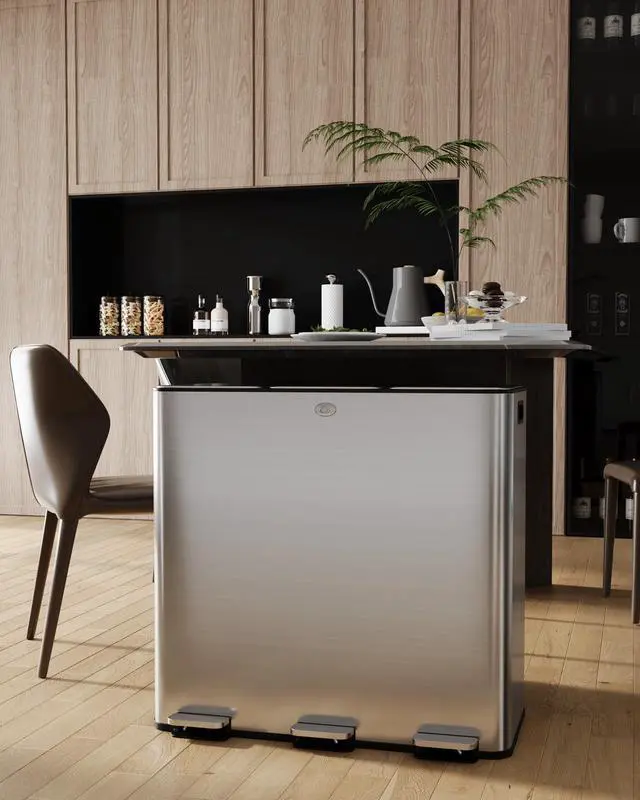 Main image of 90L Three Compartment Trash Can with Soft-Close Lid, Rectangle Step Trash Can, Fingerprint-Resistant Stainless Steel Garbage Bin for Kitchen, Home Office, Restaurant, 3x7.9Gal