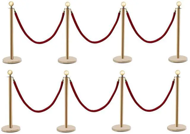 Main image of Stainless Steel Stanchion Post Queue w/5 ft Red Velvet Rope, Stanchion Post with Ball Top, Crowd Control Barriers Gold Stanchions, Red Carpet Poles, Crowd Control Ropes & Poles