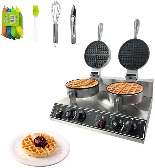 Main image of Double Head Commercial Waffle Maker, 2400W Stainless Steel Nonstick Waffle Iron with 122 to 572 Temp Range & Time Control, Perfect for Home Cafe Restaurant Snack Bar Bakeries
