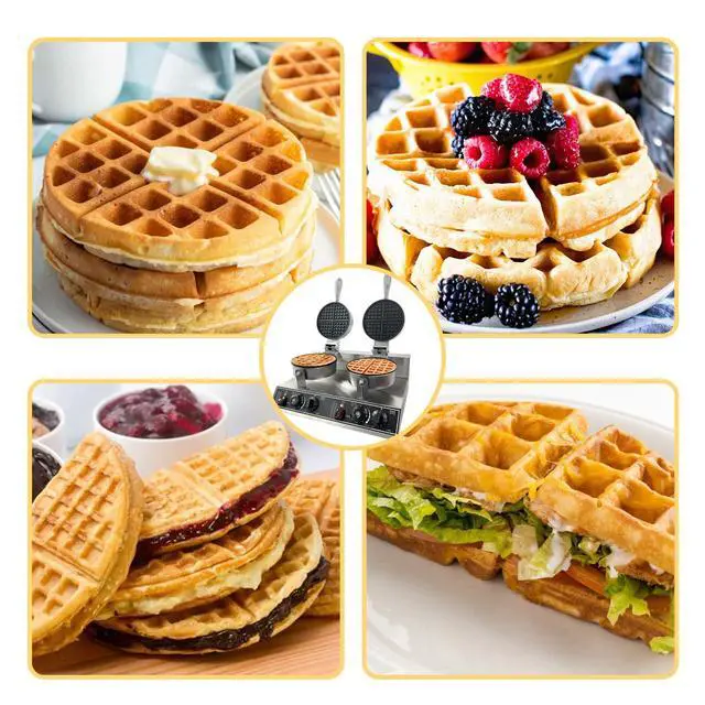 Alt view image 3 of 6 - Double Head Commercial Waffle Maker, 2400W Stainless Steel Nonstick Waffle Iron with 122 to 572 Temp Range & Time Control, Perfect for Home Cafe Restaurant Snack Bar Bakeries