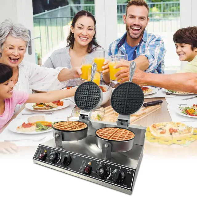 Alt view image 4 of 6 - Double Head Commercial Waffle Maker, 2400W Stainless Steel Nonstick Waffle Iron with 122 to 572 Temp Range & Time Control, Perfect for Home Cafe Restaurant Snack Bar Bakeries