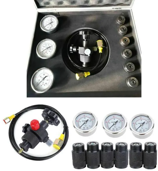 Main image of Hydraulic Nitrogen Accumulator Gas Charging System Pressure Test Kit 400bar 6000PSI Inflatable Tool Fill Gas Valve Hose Assembly Set with Case