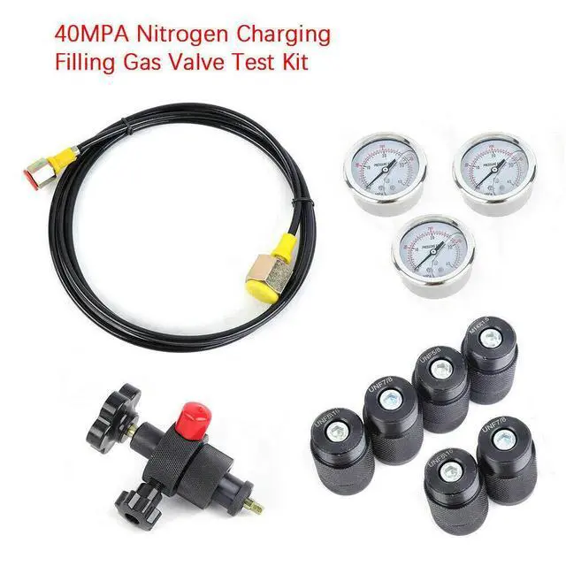 Alt view image 2 of 6 - Hydraulic Nitrogen Accumulator Gas Charging System Pressure Test Kit 400bar 6000PSI Inflatable Tool Fill Gas Valve Hose Assembly Set with Case