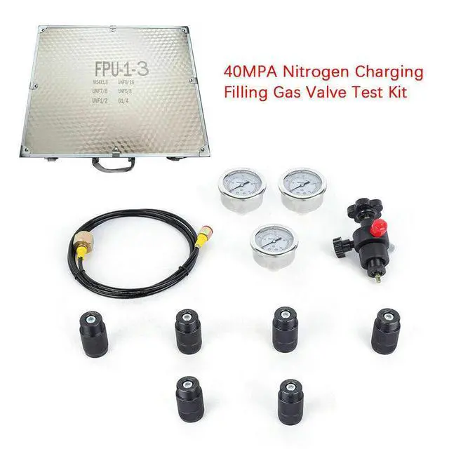 Alt view image 3 of 6 - Hydraulic Nitrogen Accumulator Gas Charging System Pressure Test Kit 400bar 6000PSI Inflatable Tool Fill Gas Valve Hose Assembly Set with Case