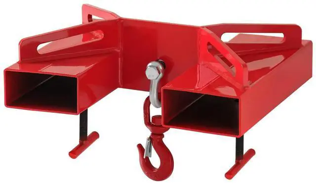 Main image of Forklift Lifting Hook, 660lbs Capacity Hoist, Red Mobile Crane with Swivel Hook and Two Large T-Screws, Fork Attachment (3T)