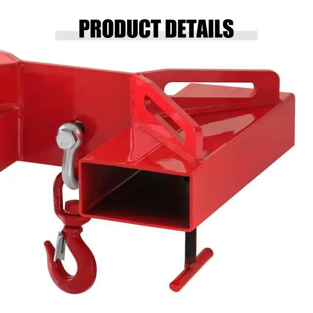 Alt view image 4 of 6 - Forklift Lifting Hook, 660lbs Capacity Hoist, Red Mobile Crane with Swivel Hook and Two Large T-Screws, Fork Attachment (3T)