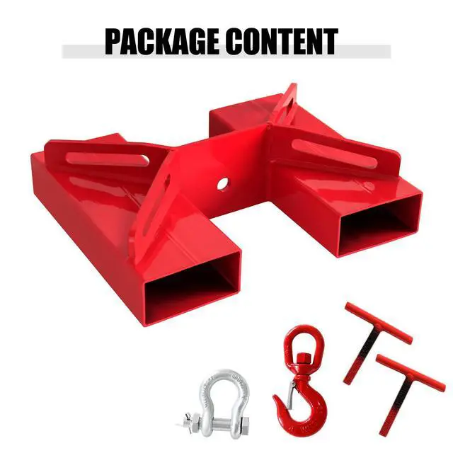 Alt view image 5 of 6 - Forklift Lifting Hook, 660lbs Capacity Hoist, Red Mobile Crane with Swivel Hook and Two Large T-Screws, Fork Attachment (3T)