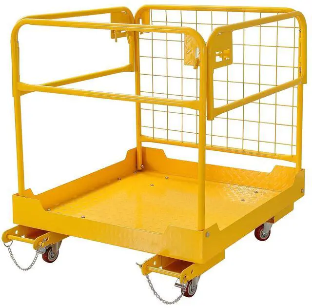 Main image of Forklift Safety cage 36''x36'' Heavy Duty Steel Forklift Work Platform 1200lbs Capacity with 4 Universal Wheels Collapsible Lift Basket Aerial Rails Aerial Platform
