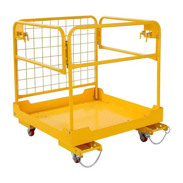 Alt view image 2 of 6 - Forklift Safety cage 36''x36'' Heavy Duty Steel Forklift Work Platform 1200lbs Capacity with 4 Universal Wheels Collapsible Lift Basket Aerial Rails Aerial Platform
