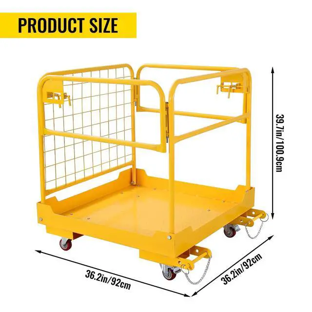 Alt view image 3 of 6 - Forklift Safety cage 36''x36'' Heavy Duty Steel Forklift Work Platform 1200lbs Capacity with 4 Universal Wheels Collapsible Lift Basket Aerial Rails Aerial Platform