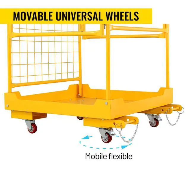 Alt view image 4 of 6 - Forklift Safety cage 36''x36'' Heavy Duty Steel Forklift Work Platform 1200lbs Capacity with 4 Universal Wheels Collapsible Lift Basket Aerial Rails Aerial Platform