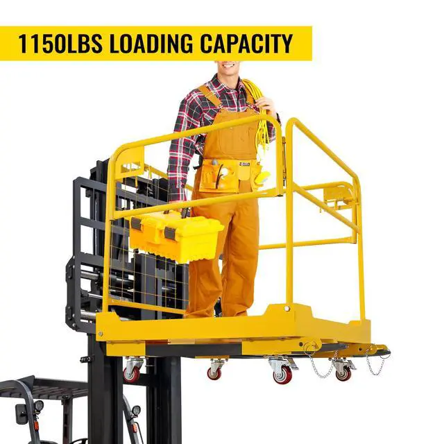 Alt view image 6 of 6 - Forklift Safety cage 36''x36'' Heavy Duty Steel Forklift Work Platform 1200lbs Capacity with 4 Universal Wheels Collapsible Lift Basket Aerial Rails Aerial Platform