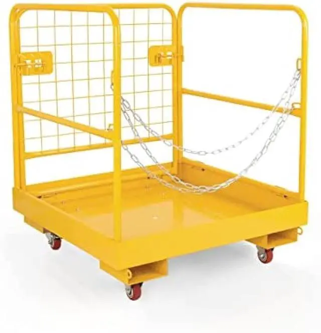 Main image of Forklift Safety Cage, Forklift Man Basket 1150lbs Capacity, Work Platform with Safety Harness & Lock, Drain Hole & Wheels & Tool Basket, Perfect for Aerial Work