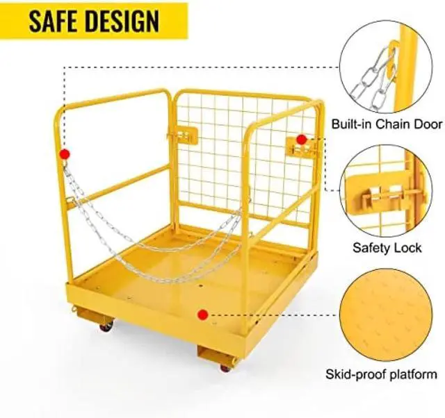 Alt view image 3 of 6 - Forklift Safety Cage, Forklift Man Basket 1150lbs Capacity, Work Platform with Safety Harness & Lock, Drain Hole & Wheels & Tool Basket, Perfect for Aerial Work