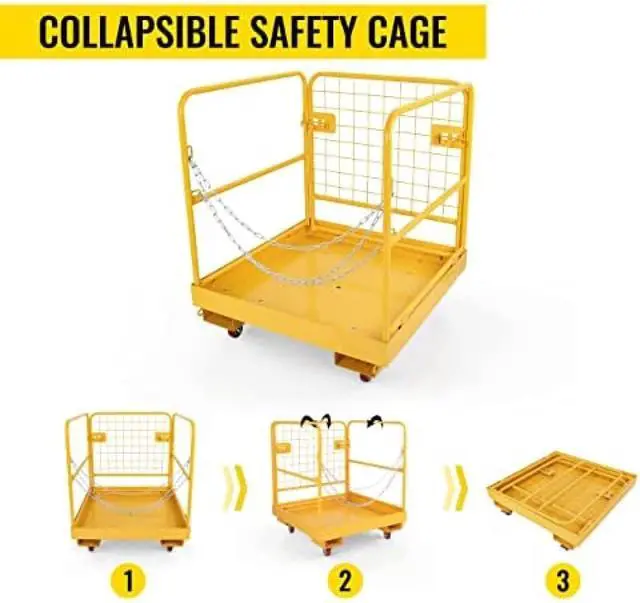 Alt view image 4 of 6 - Forklift Safety Cage, Forklift Man Basket 1150lbs Capacity, Work Platform with Safety Harness & Lock, Drain Hole & Wheels & Tool Basket, Perfect for Aerial Work
