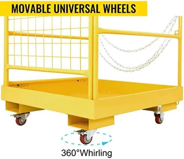 Alt view image 5 of 6 - Forklift Safety Cage, Forklift Man Basket 1150lbs Capacity, Work Platform with Safety Harness & Lock, Drain Hole & Wheels & Tool Basket, Perfect for Aerial Work