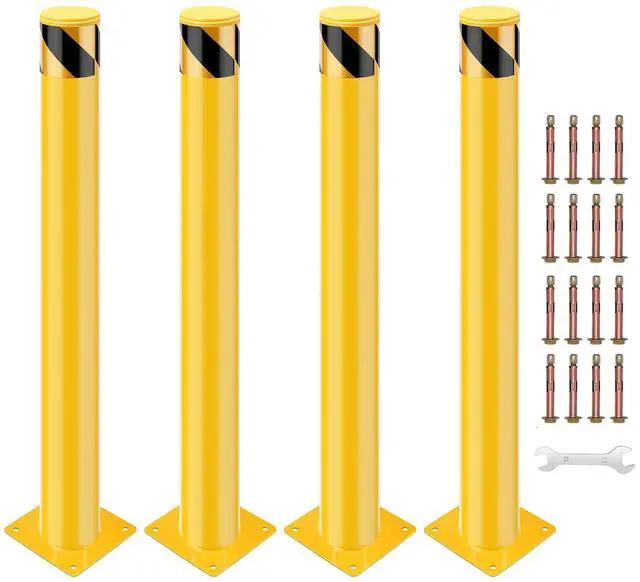Main image of Safety Bollard Post, 48 x 4.5 inch Removable Steel Traffic Parking Barrier Bollards, Yellow, 4 Pack