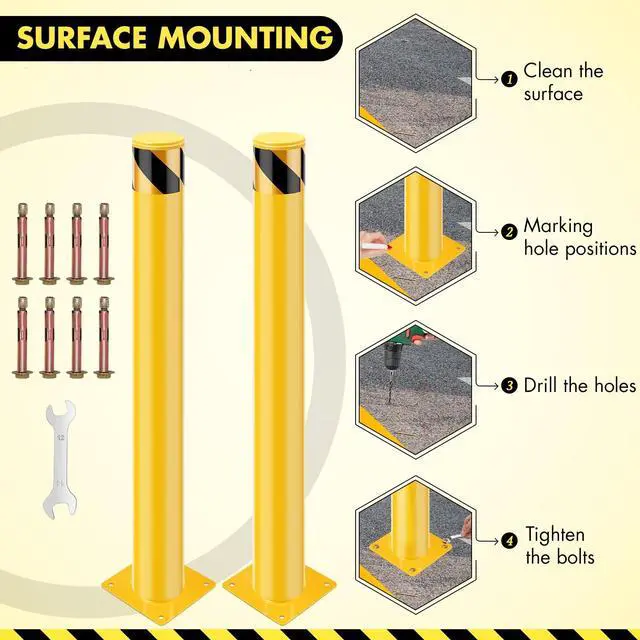 Alt view image 3 of 6 - Safety Bollard Post, 48 x 4.5 inch Removable Steel Traffic Parking Barrier Bollards, Yellow, 4 Pack