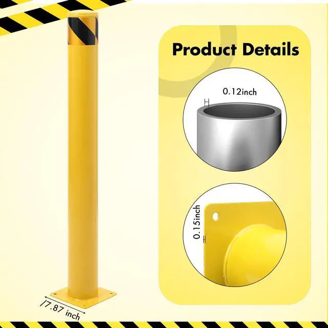Alt view image 4 of 6 - Safety Bollard Post, 48 x 4.5 inch Removable Steel Traffic Parking Barrier Bollards, Yellow, 4 Pack