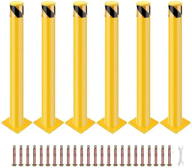 Main image of Safety Bollard Post, 36 x 4.5 inch Removable Steel Traffic Parking Barrier Bollards, Yellow, 6 Pack
