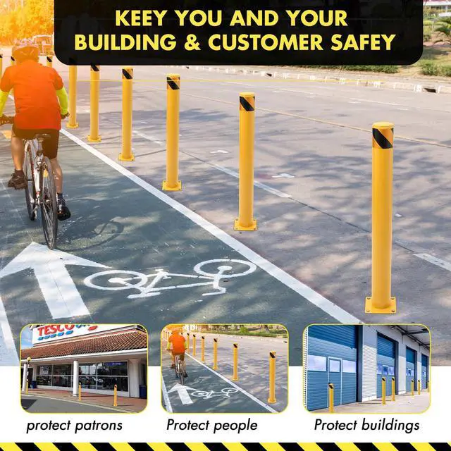 Alt view image 5 of 6 - Safety Bollard Post, 36 x 4.5 inch Removable Steel Traffic Parking Barrier Bollards, Yellow, 6 Pack
