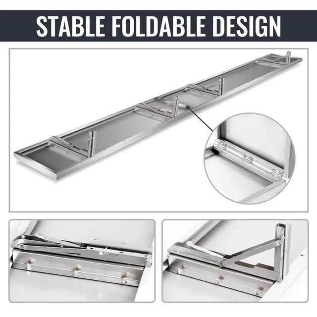Alt view image 3 of 6 - Folding Concession Shelf 96L X 12W Inch, Stainless Steel Drop Down Folding Serving Food Shelf Stand Serving for Concession Window