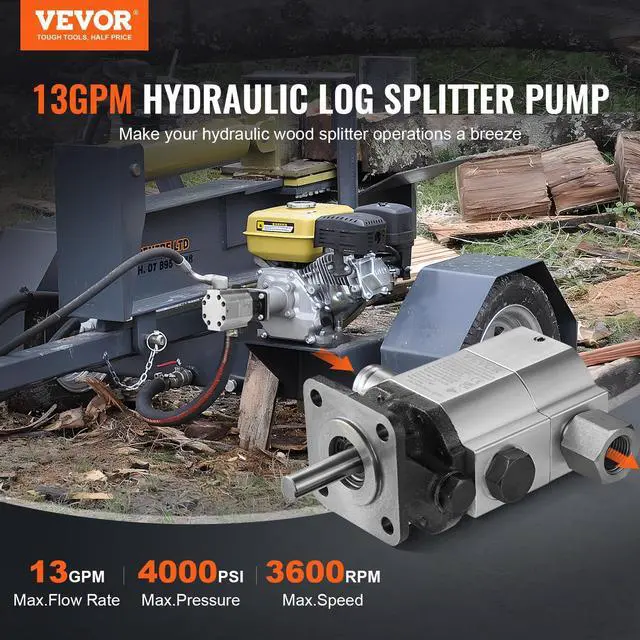 Alt view image 2 of 6 - Hydraulic Wood Log Splitter Pump Kit, 13 GPM, 2 Stage 4000 PSI Aluminum Hydraulic Gear Pump, with Coupling Installation Base 1/2'' NPT Outlet 3600 RPM, for Small Engine Mounting Log Splitter