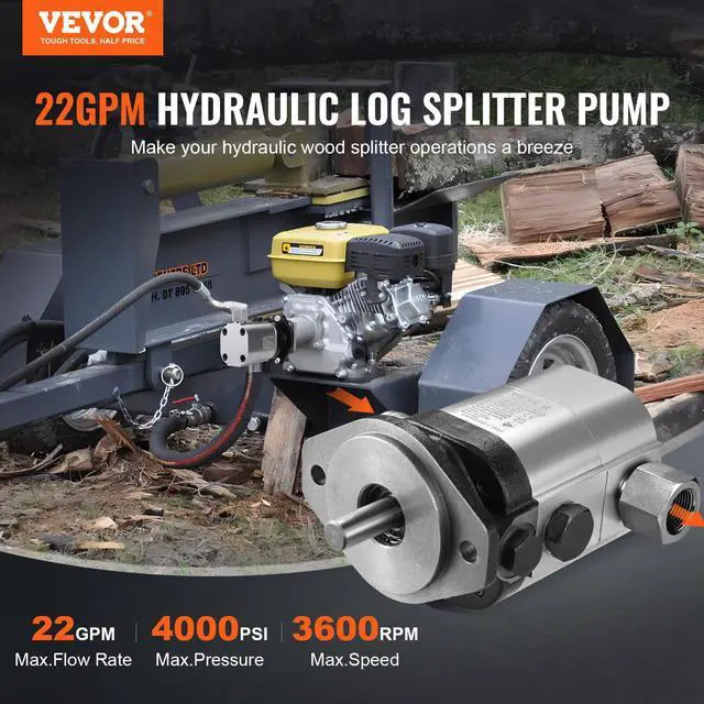 Alt view image 2 of 6 - Industrial Silver Aluminum Hydraulic Wood Log Splitter Pump, 22GPM 4000PSI 3600RPM, 1" Inlet 3/4" NPT Outlet, for Small Engine Mounting Log Splitters Snowplow