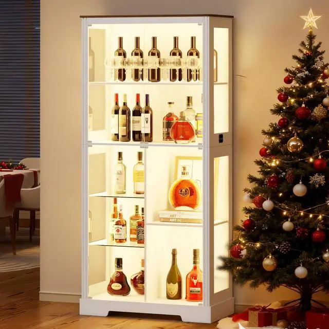 Main image of 71" Tall Lighted Display Curio Cabinet with Glass Doors,Glass Curio Cabinet with 3 Color Sensor Lights,7-Tier Display Case with Removable Shelves,Storage Cabinet for Collectibles,White