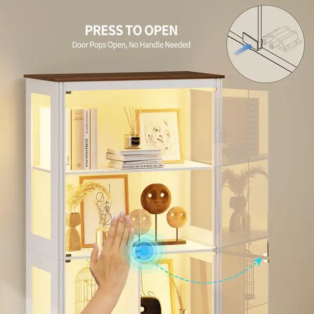 Alt view image 5 of 6 - 71" Tall Display Curio Cabinet with Glass Doors,Glass Curio Cabinet with Human Sensor Light,7-Tier Display Case with 3 Color Lights,China Cabinet w/Removable Shelves for Collectibles,White