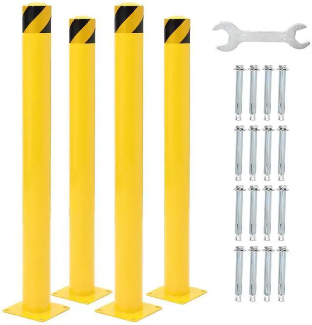 Main image of Safety Bollard 4 Packs, 48 Inch Height Steel Bollard Post for Parking Lot, 4.5 Inch Diameter Pipe, Yellow Safety Bollard Post with 8 Anchor Bolts, Ideal for Traffic-Sensitive Areas, Driveway Barrier
