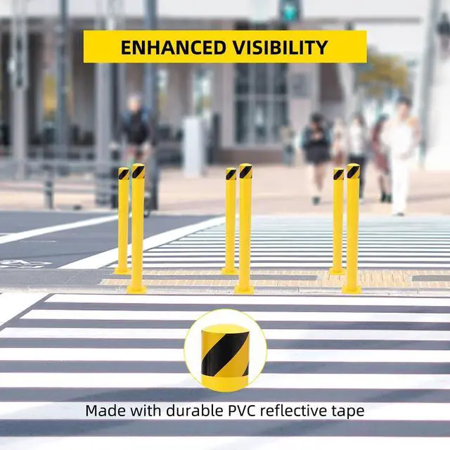 Alt view image 3 of 6 - Safety Bollard 4 Packs, 48 Inch Height Steel Bollard Post for Parking Lot, 4.5 Inch Diameter Pipe, Yellow Safety Bollard Post with 8 Anchor Bolts, Ideal for Traffic-Sensitive Areas, Driveway Barrier
