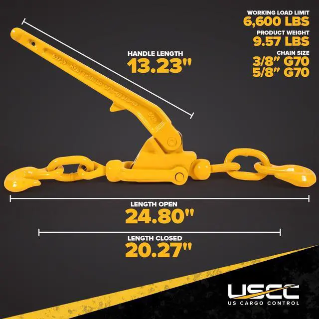 Alt view image 3 of 6 - Lever Binder 5/16" - 3/8", 6,600 LBS Working Load Limit, Use Recoilless Lever-Style Load Binders with 5/16" Grade 70, 80, 100, & 120 Chain and 3/8" Grade 70 Chain