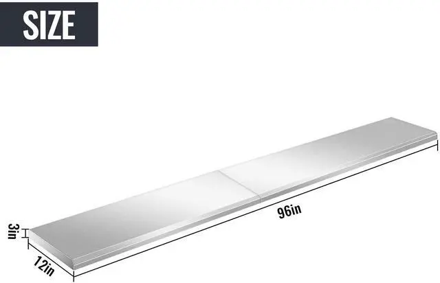 Alt view image 2 of 6 - Folding Concession Shelf 96" x 12", Stainless Steel Drop Down Serving Food Space-Saving Stand Serving Shelf for Concession Windows