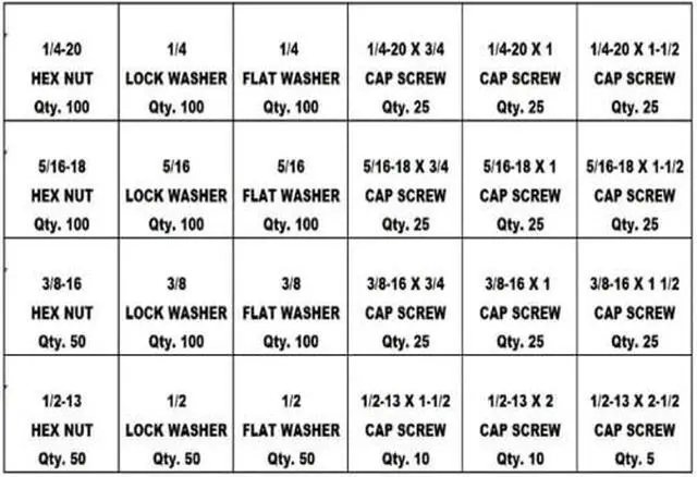 Alt view image 3 of 6 - 1,250 Piece Grade 8 Coarse Thread Nut Bolt Hex Bolt & Washer Assortment Kit