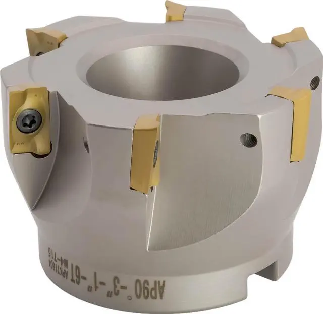 Main image of 3" 90° Indexable Face (Shell) Mill, for Square Shoulder Milling, 1" Arbor Hole Diameter, 6 Flute, with 6 pcs APKT1604 Carbide Inserts