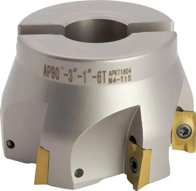 Alt view image 2 of 2 - 3" 90° Indexable Face (Shell) Mill, for Square Shoulder Milling, 1" Arbor Hole Diameter, 6 Flute, with 6 pcs APKT1604 Carbide Inserts