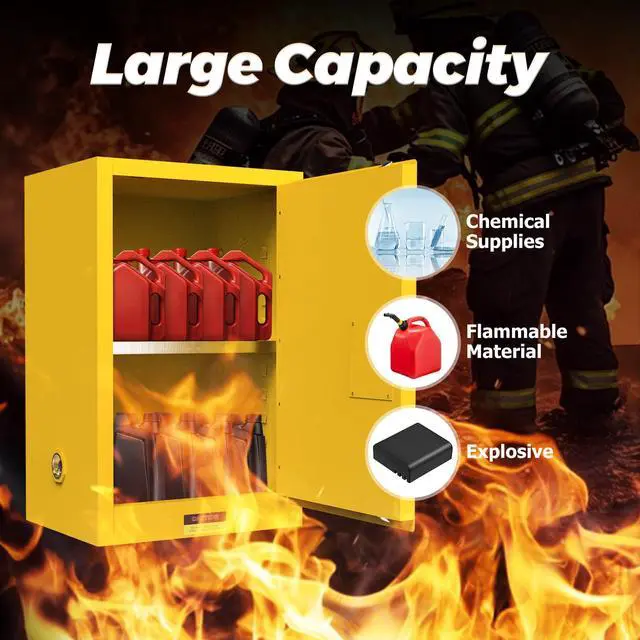 Alt view image 4 of 6 - 30 Gallon Red Flammable Safety Cabinet, NFPA & OSHA Compliant, Fireproof 14GA Steel Cabinet with Adjustable Shelf, 3-Point Lock, Manual-Closing Doors, Vent System (Yellow 23"W x 18"D x 35"H)