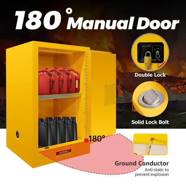 Alt view image 5 of 6 - 30 Gallon Red Flammable Safety Cabinet, NFPA & OSHA Compliant, Fireproof 14GA Steel Cabinet with Adjustable Shelf, 3-Point Lock, Manual-Closing Doors, Vent System (Yellow 23"W x 18"D x 35"H)