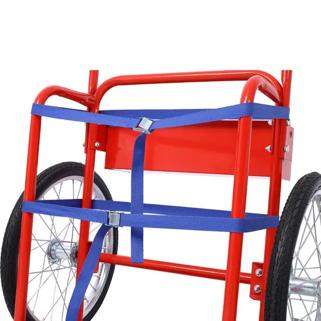 Alt view image 3 of 6 - Heavy-Duty Dual Gas Cylinder Hand Truck - 220 LB Capacity Welding Cart with 20" Pneumatic Wheels & Secure Straps, for Transporting Oxygen Acetylene Argon Tanks (Red)